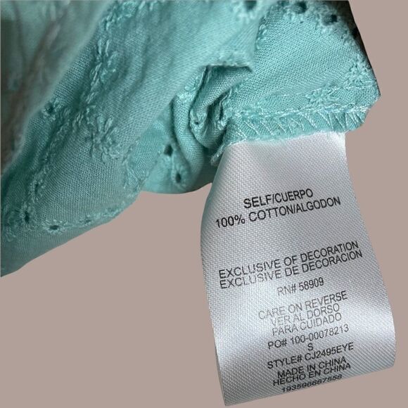 NWT Front Tie Eyelet Button Down Teal Top - Picture 11 of 13